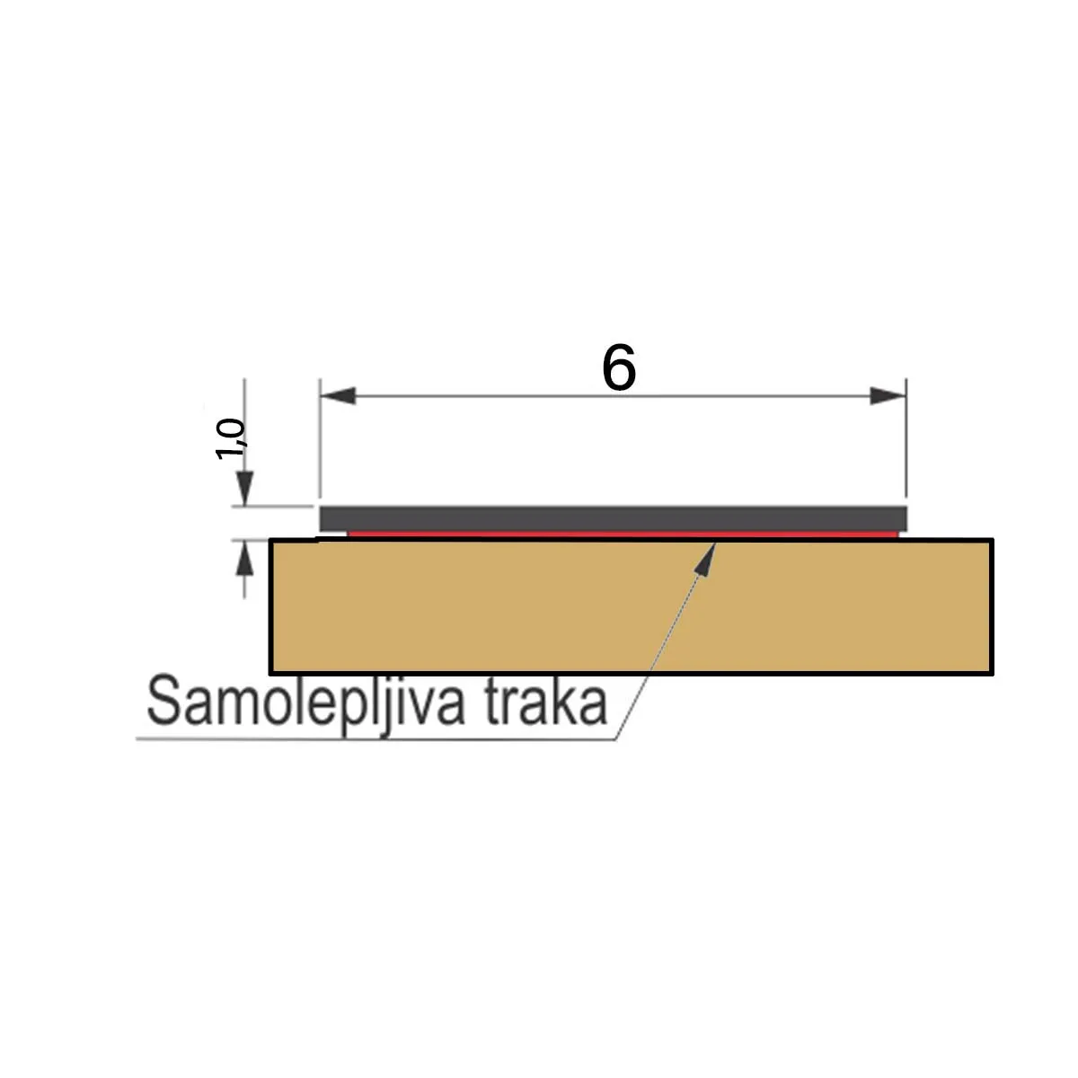 Flah 6x1mm dekorativni profil - samolepljivi